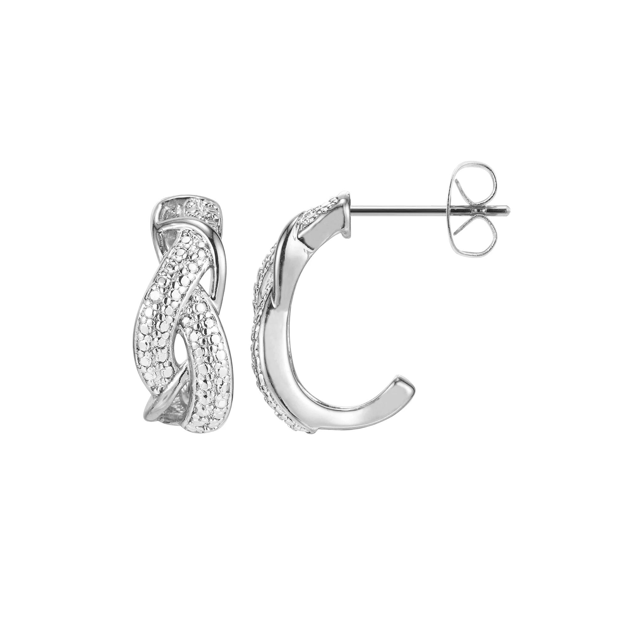 Sterling Silver Diamond Accent Twist J- Hoop Earrings, Women's, Grey Product Image