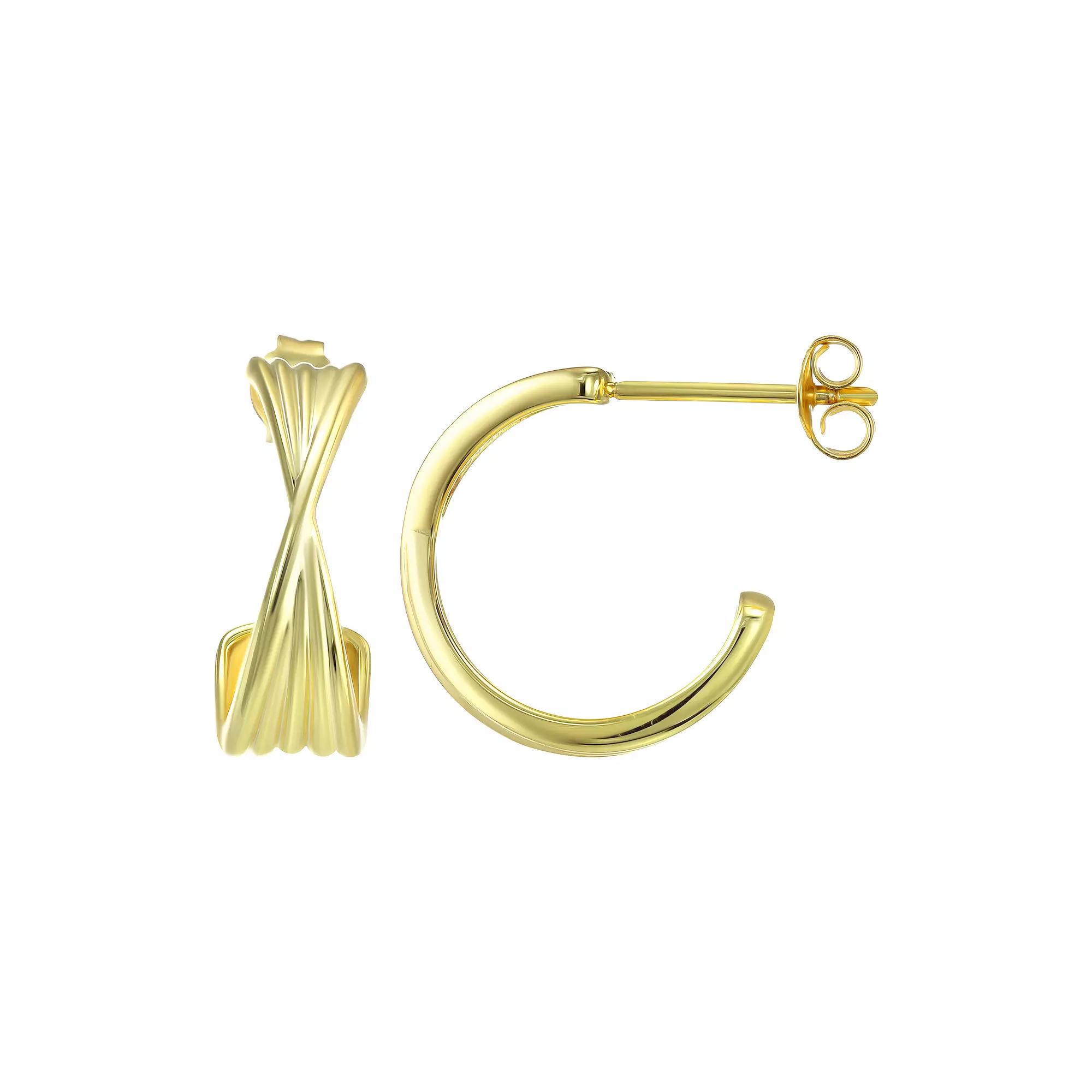 Taylor Grace 14k Gold Plated Ribbed Twist Post Hoop Earrings, Women's, Gold Tone Product Image