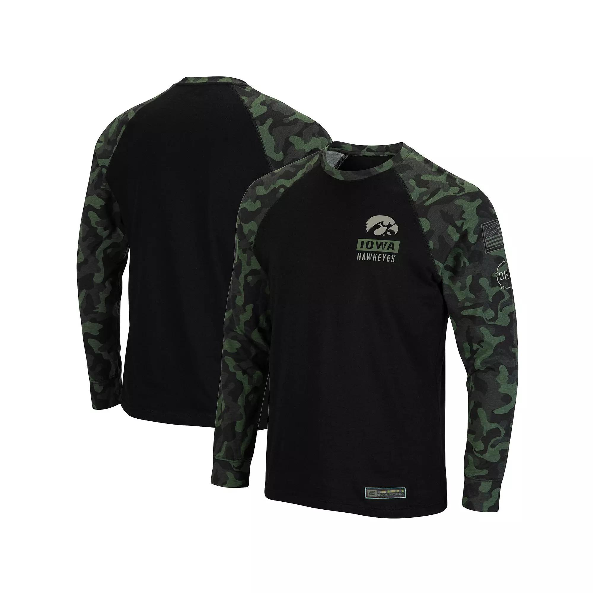 Men's Colosseum Black Iowa Hawkeyes OHT Military Appreciation Camo Raglan Long Sleeve T-Shirt,  Product Image