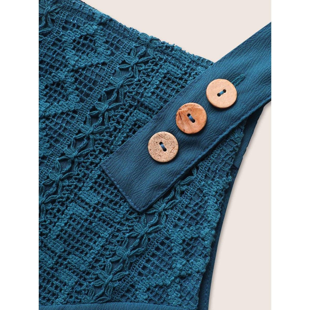 Plus Size Aegean Pointelle Knit Patchwork Button Detail Loose Jumpsuit Women Casual Sleeveless Square Neck Everyday Loose Jumpsuits BloomChic 30/6X Product Image