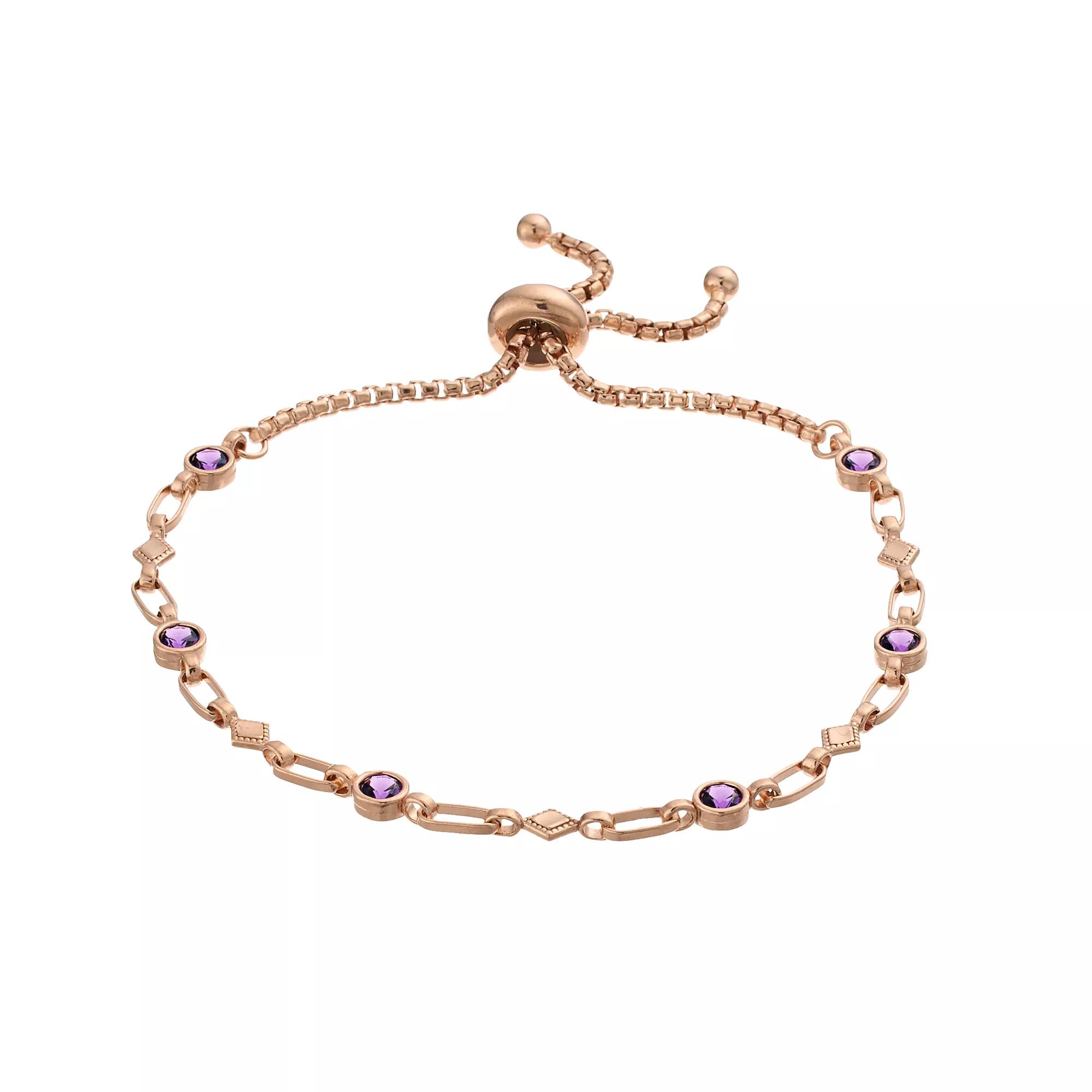 Kristen Kesho Sterling Silver Lab-Created Amethyst & Kite Link Adjustable Bolo Bracelet, Womens Product Image