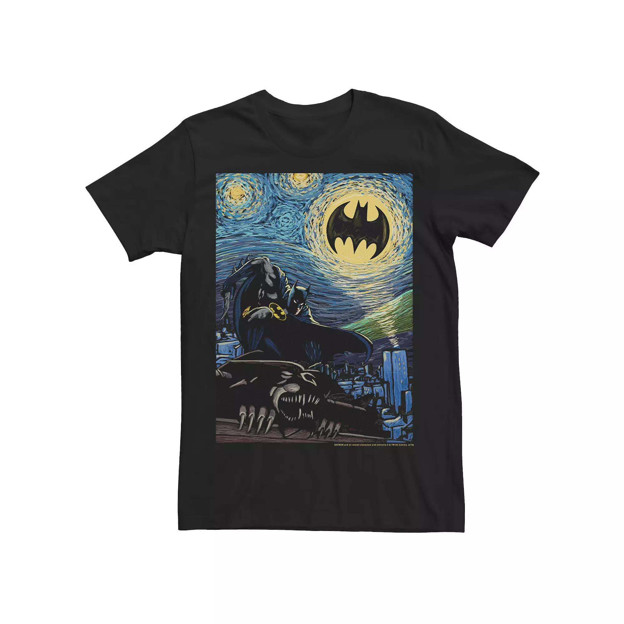 Men's DC Comics Batman The Dark Knight Starry Night Style Poster Graphic Tee,  Product Image