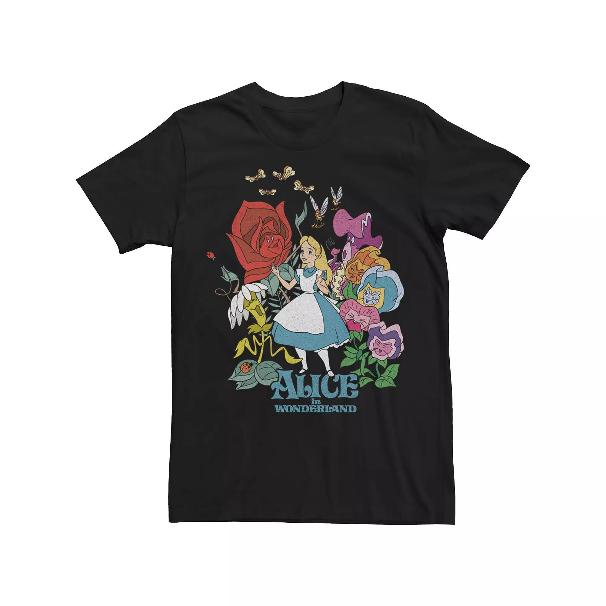 Disney's Alice In Wonderland Men's Walking Through The Flowers Tee, Size: Large, Black Product Image