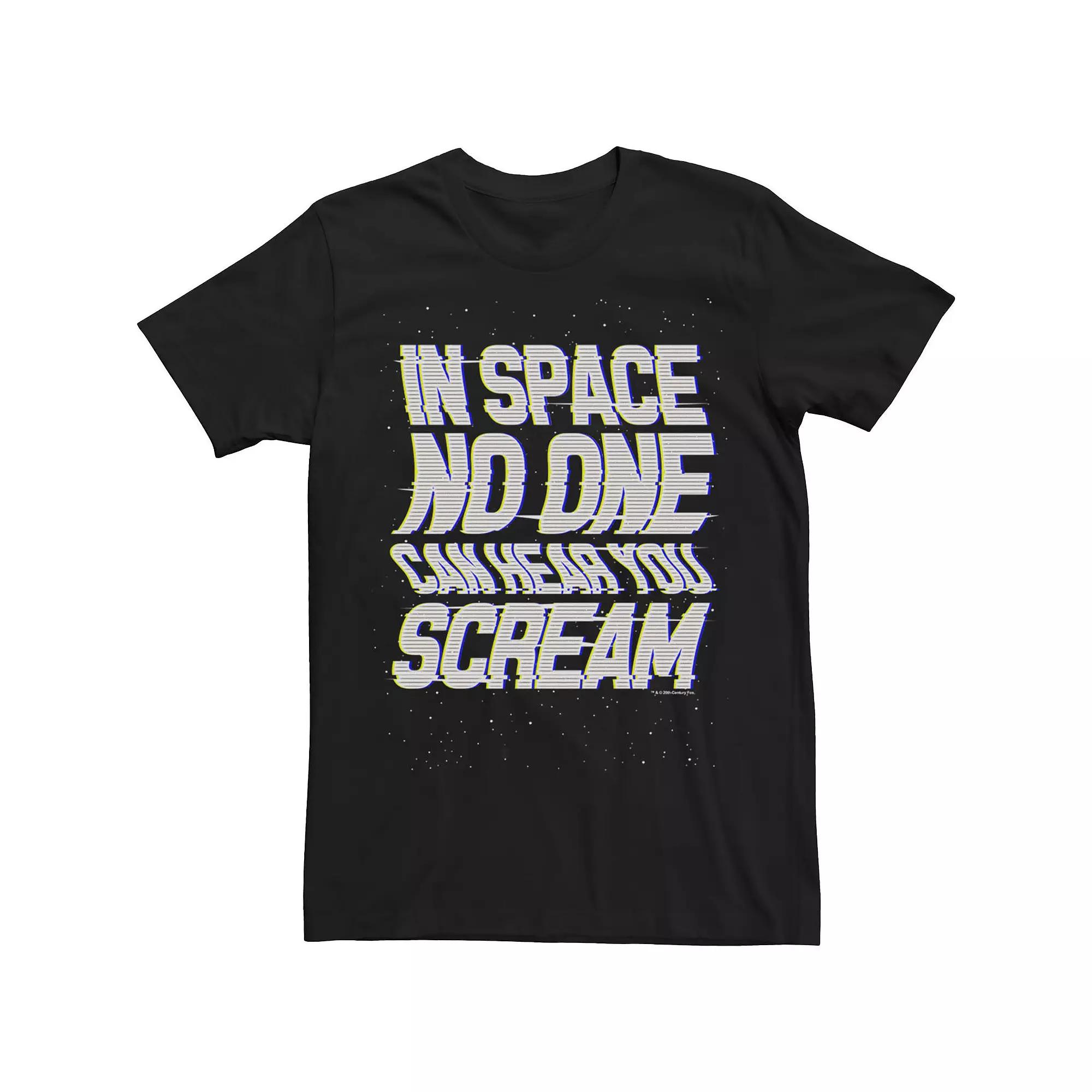 Men's Alien In Space No One Can Hear You Scream Text Wave Tee, Size: Large, Black Product Image