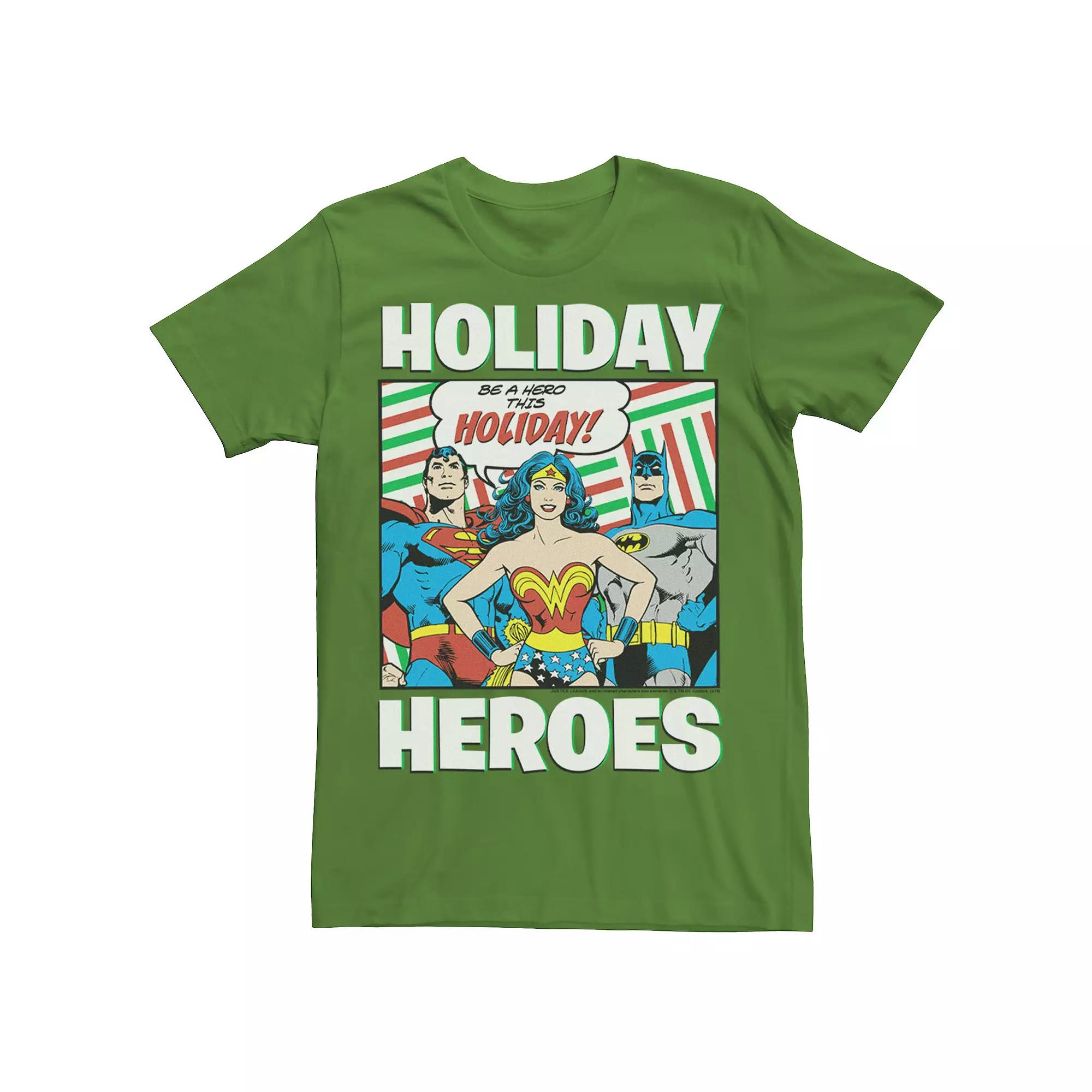 Men's DC Comics Justice League Holiday Heroes Christmas Tee,  Product Image