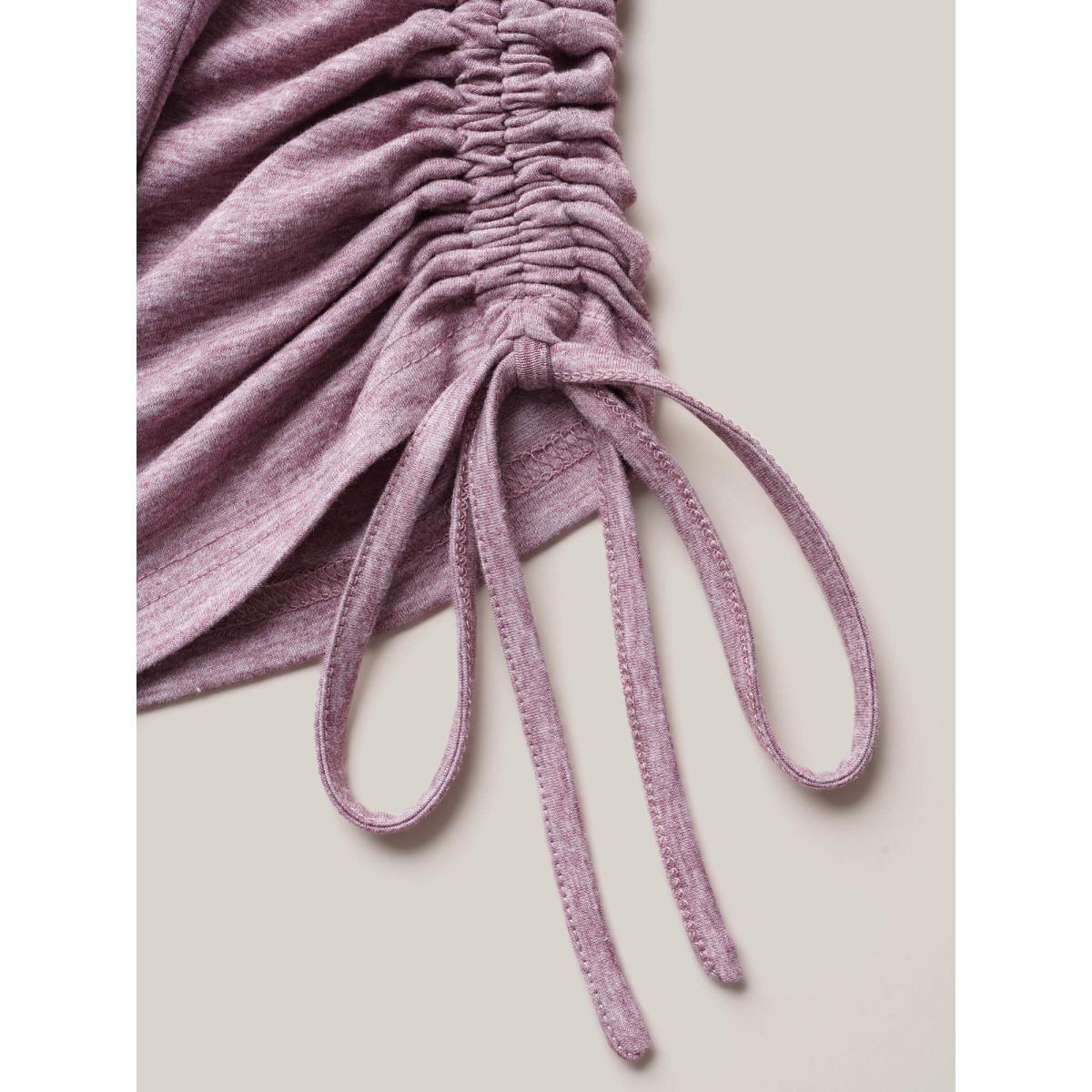 Plus Size Stretchy Heather Fabric Drawstring Sleeve T-Shirt Mauve Women Elegant Drawstring Round Neck Everyday T-shirts BloomChic 12/L Product Image