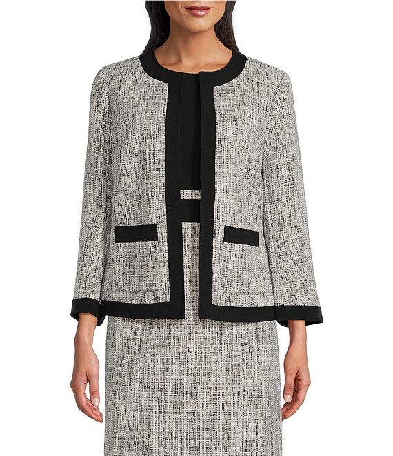 Kasper Petite Size Framed Tweed Long Sleeve Open-Front Framed Jacket Product Image