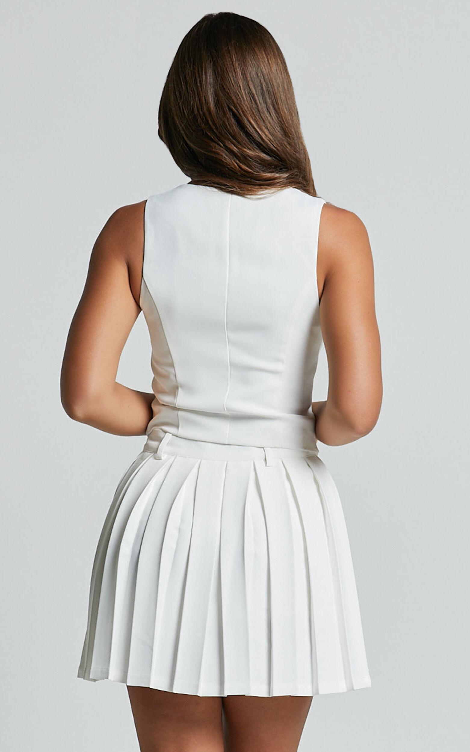 Harlee Mini Skirt - Pleated A line Skirt in White Product Image