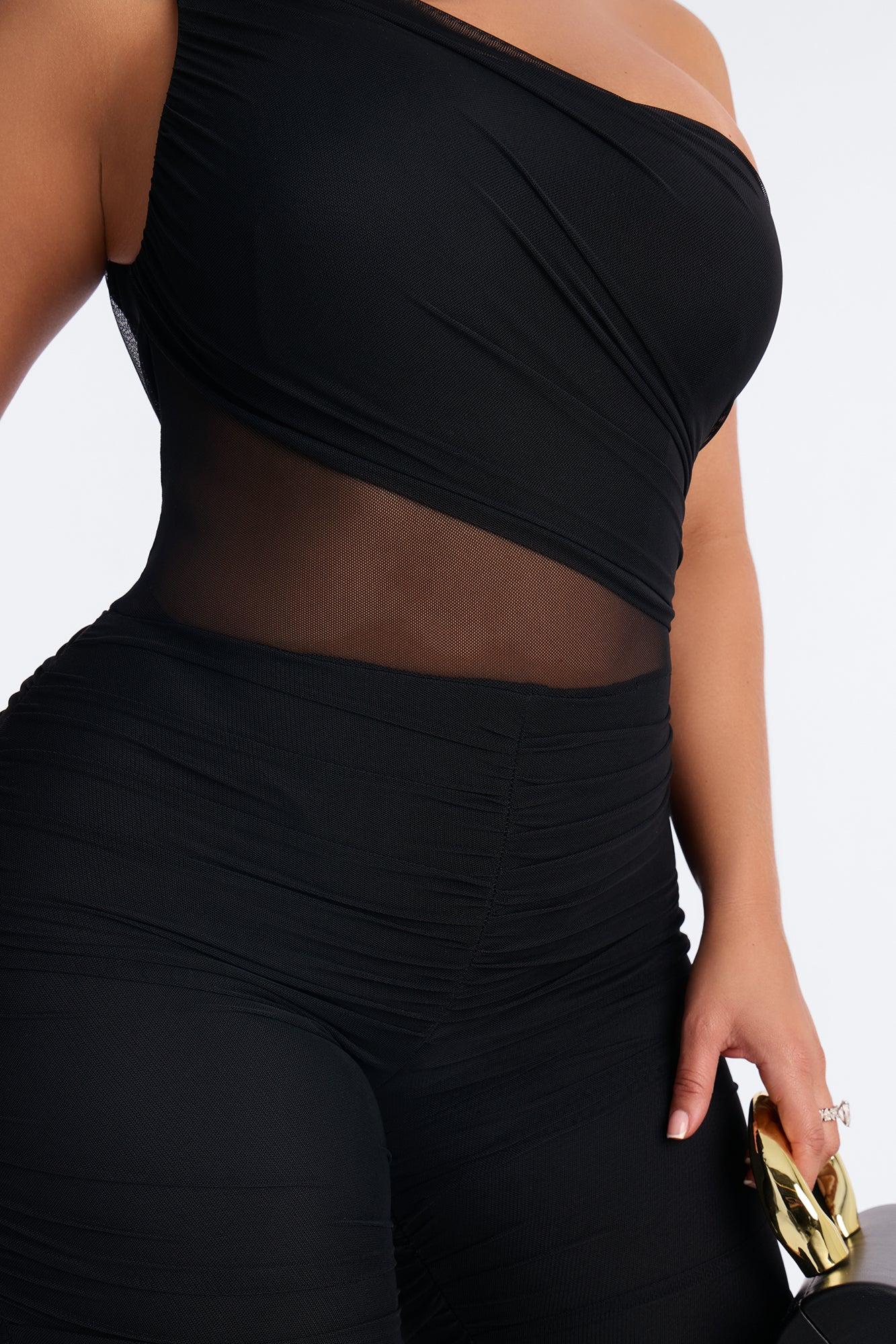 Aria Mesh Cut Out Capri Catsuit - Black Female Product Image