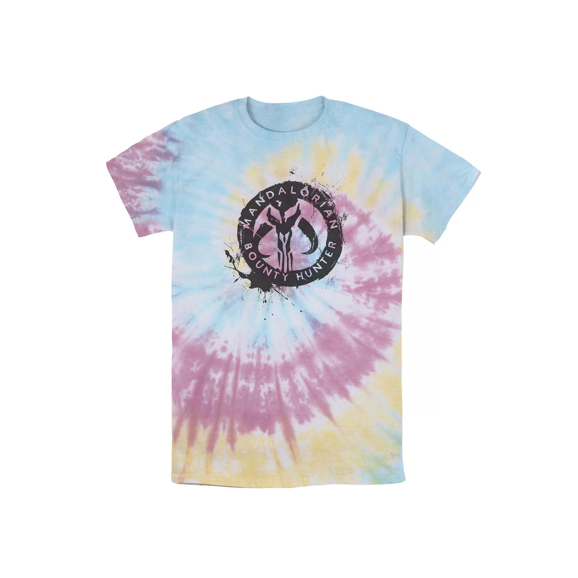 Men's Star Wars The Mandalorian Paint Splatter Emblem Tee, Boy's, Size: Small, Blue Pink Light Yellow Product Image