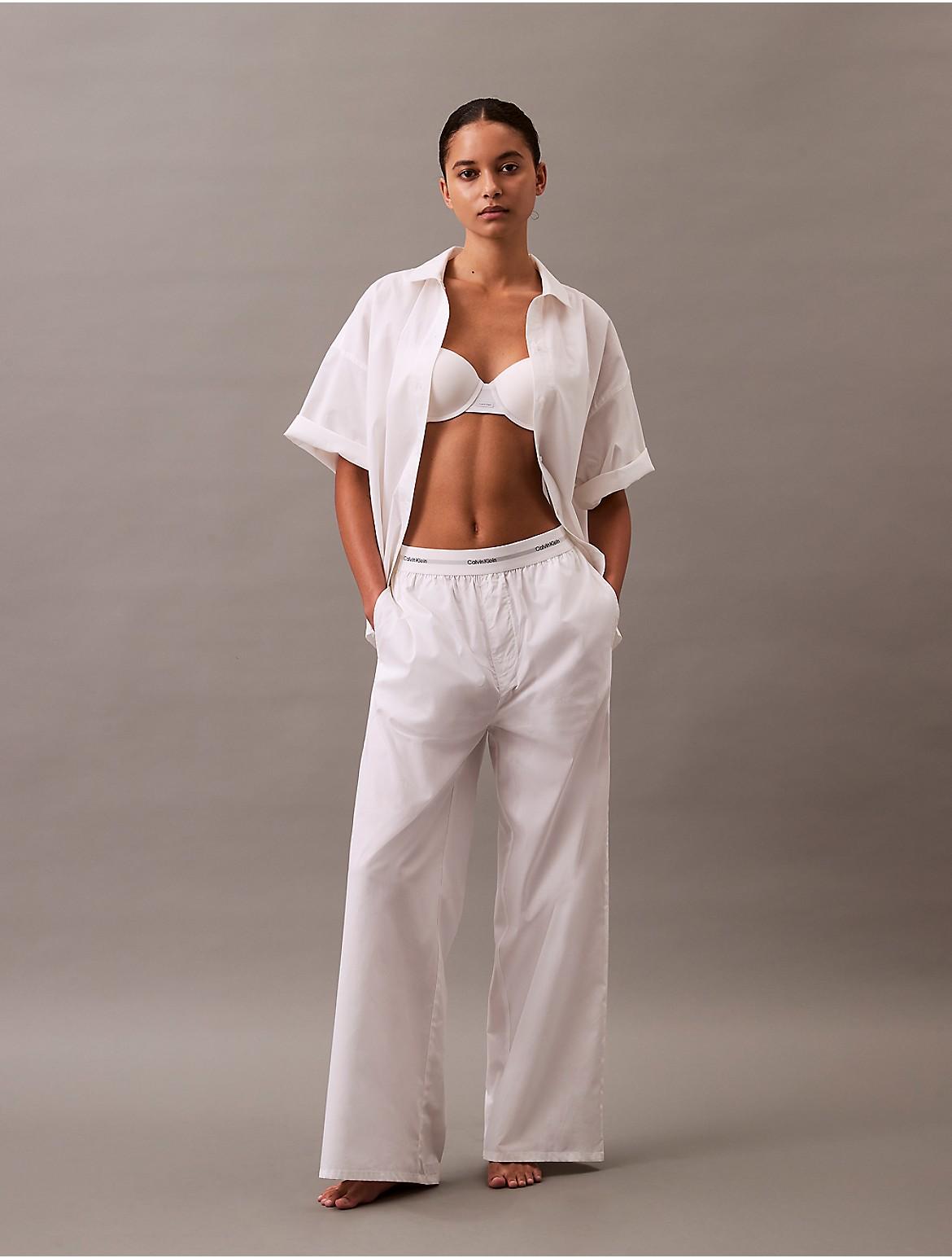 Calvin Klein Women's Cotton Poplin Logo Waistband Pants - White - XL Product Image