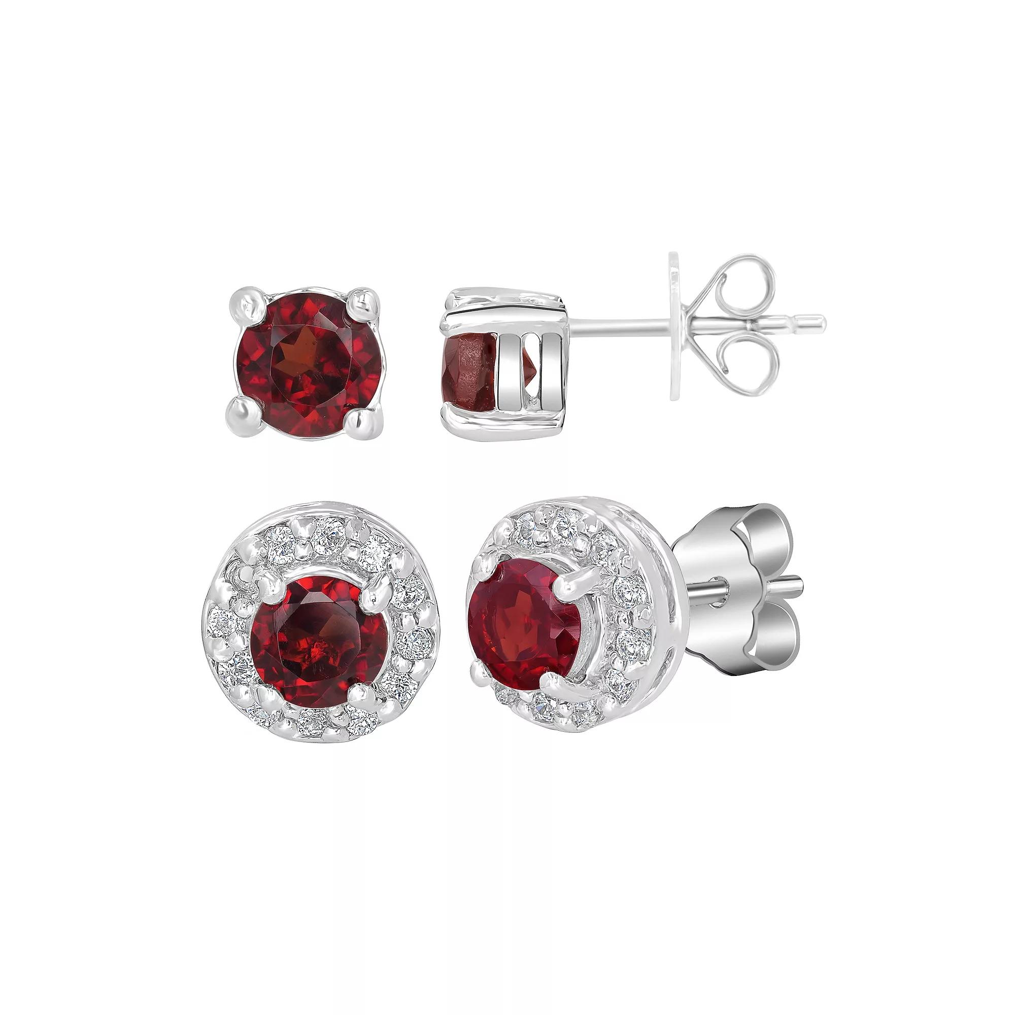 Gemistry Sterling Silver Round White Topaz & Topaz Earring Trio Set, Women's, Purple Blue Topaz Product Image