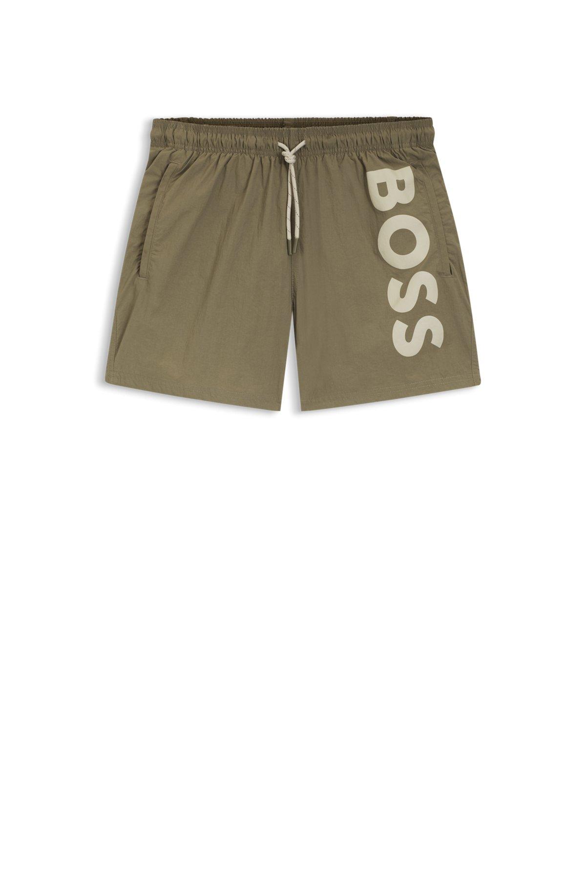 Quick-dry swim shorts with vertical logo print Product Image