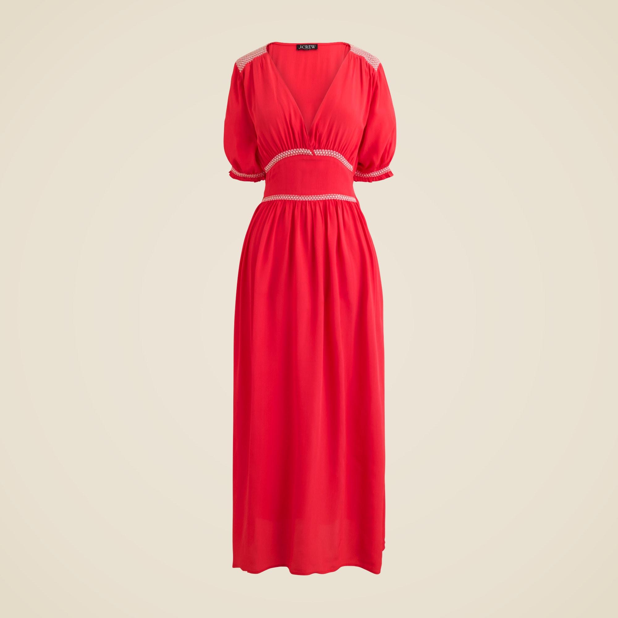 Smocked-trim midi dress in crepe de chine Product Image