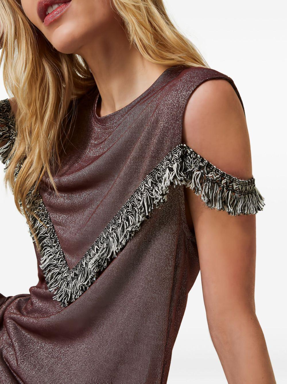 fringe-detail crew-neck blouse  Product Image