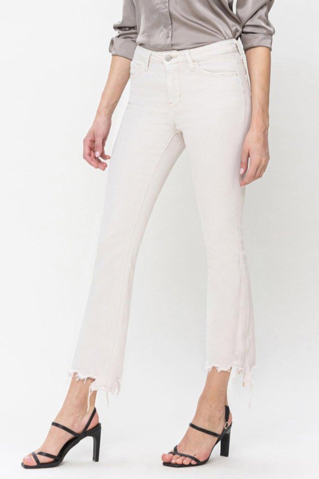 High Rise Uneven Hem Jeans Product Image
