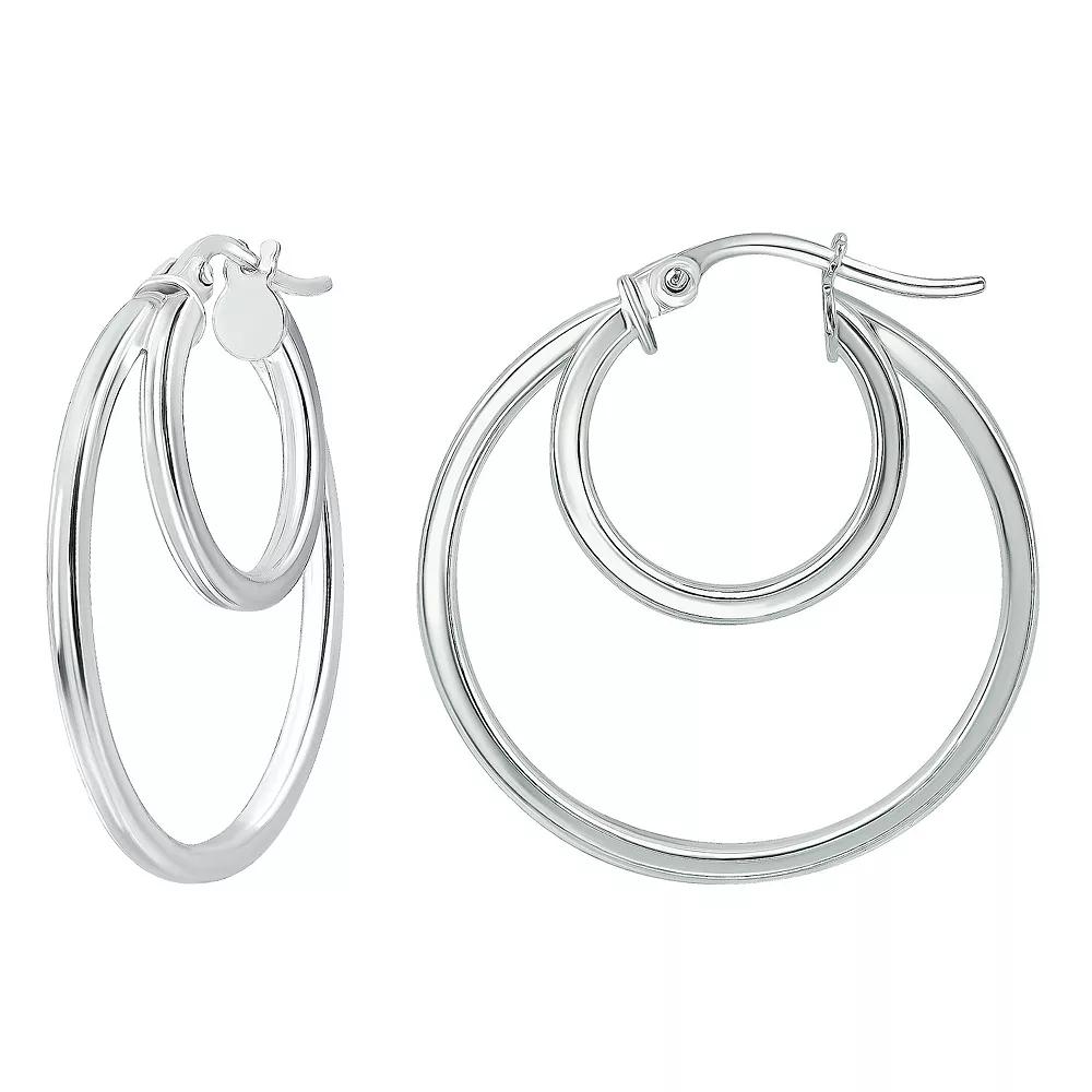 Aleure Precioso Sterling Silver Double Round Hoop Earrings, Women's, Silver Tone Product Image