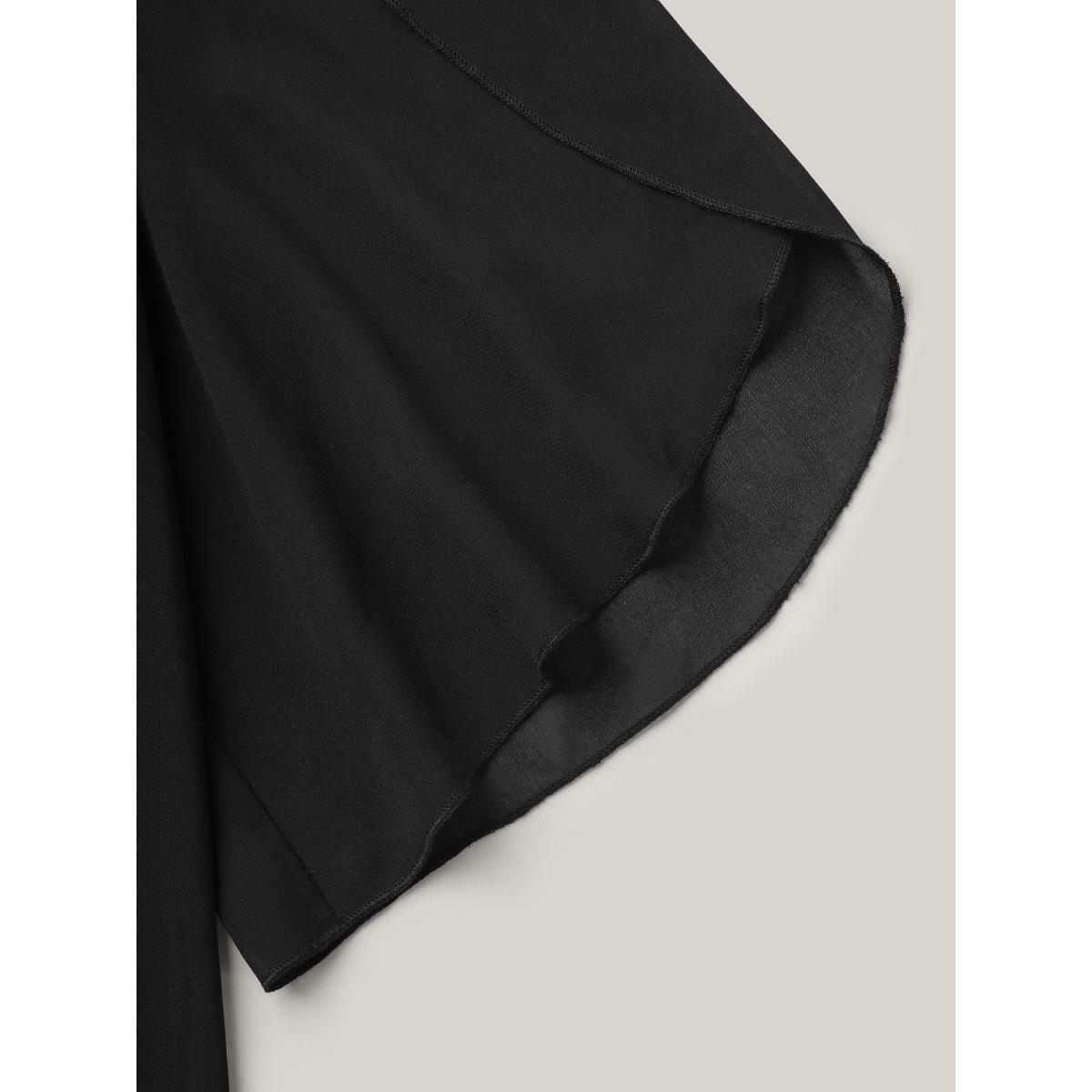 Plus Size Black Petal Sleeve Pleated Sheer Shirt Women Elegant Elbow-length sleeve Round Neck Everyday Blouses BloomChic 30/6X Product Image