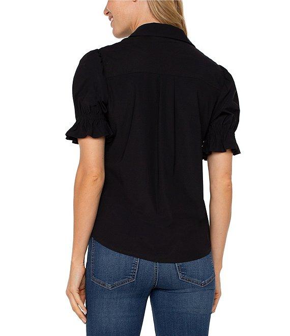 Liverpool Los Angeles Tech Knit Spread Collar Elbow-Length Puff Sleeve Button-Front Shirt Product Image