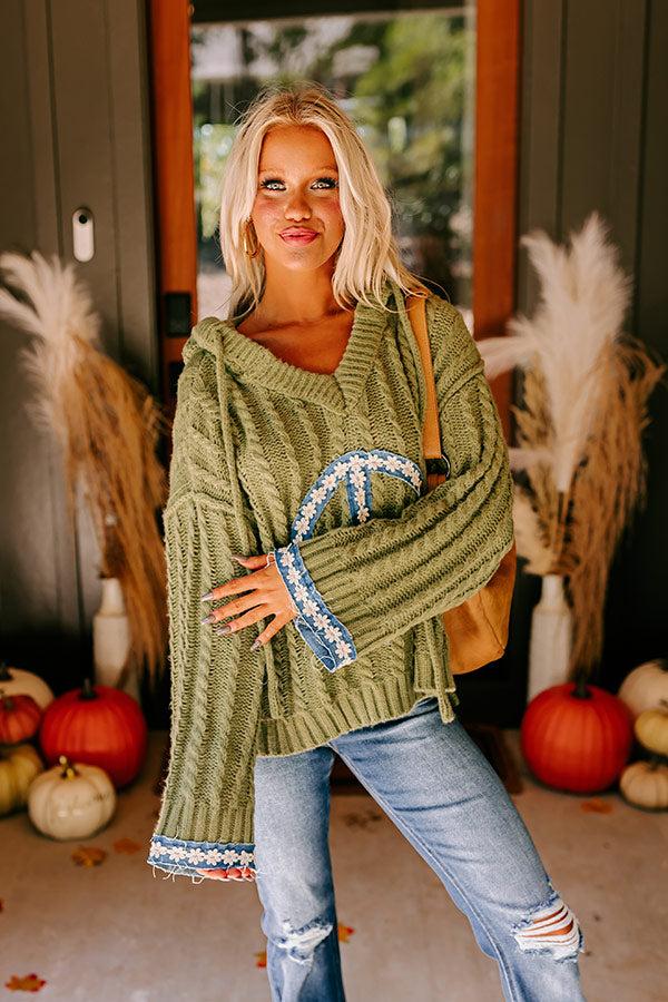 Inner Peace Cable Knit Sweater in Olive Product Image