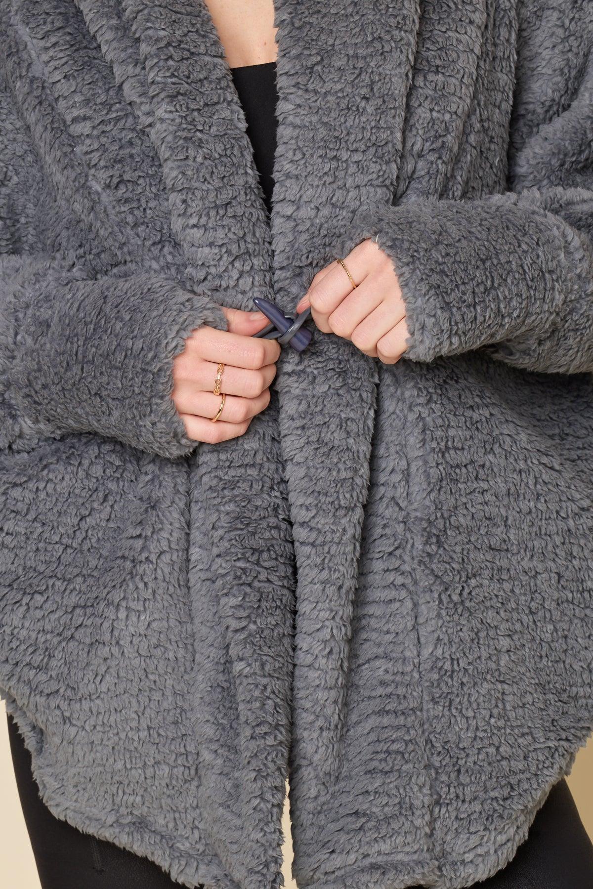 Faux Sherpa Cocoon Coat - Cool Grey Product Image