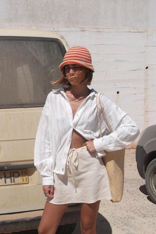 The Way To San Jose Bias Cut Linen Mini Skirt Cream Product Image