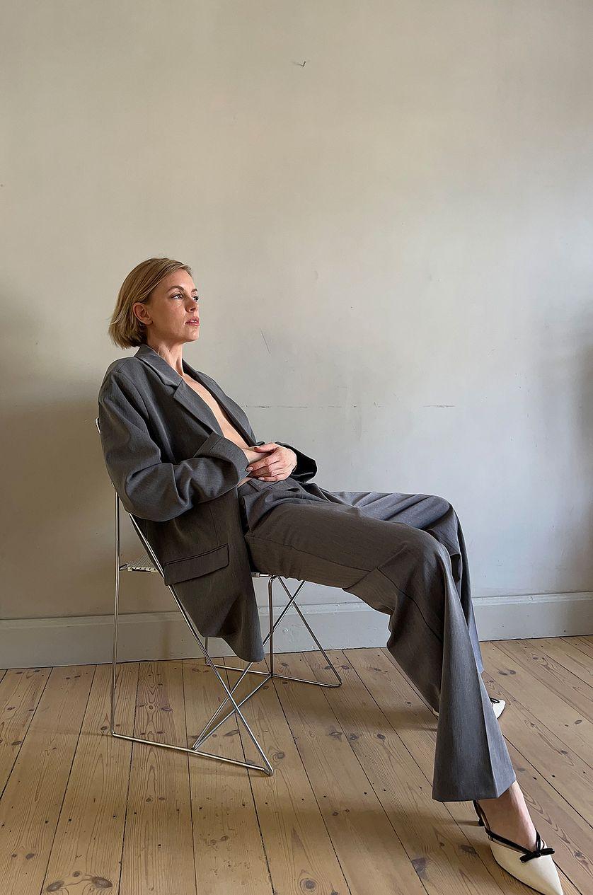 Wide Low Waist Suit Pants Product Image