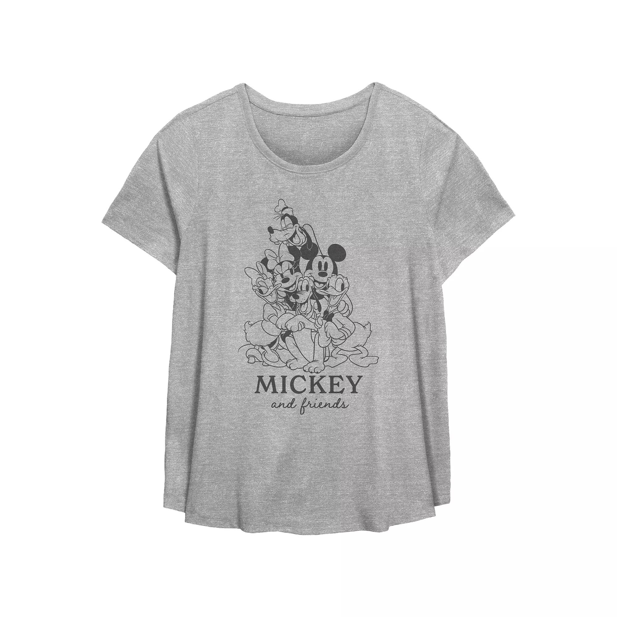 Disney's Mickey Mouse And Friends Group Hug Plus Size Flowy Graphic Tee, Women's, Size: 2XL, Grey Gray Product Image