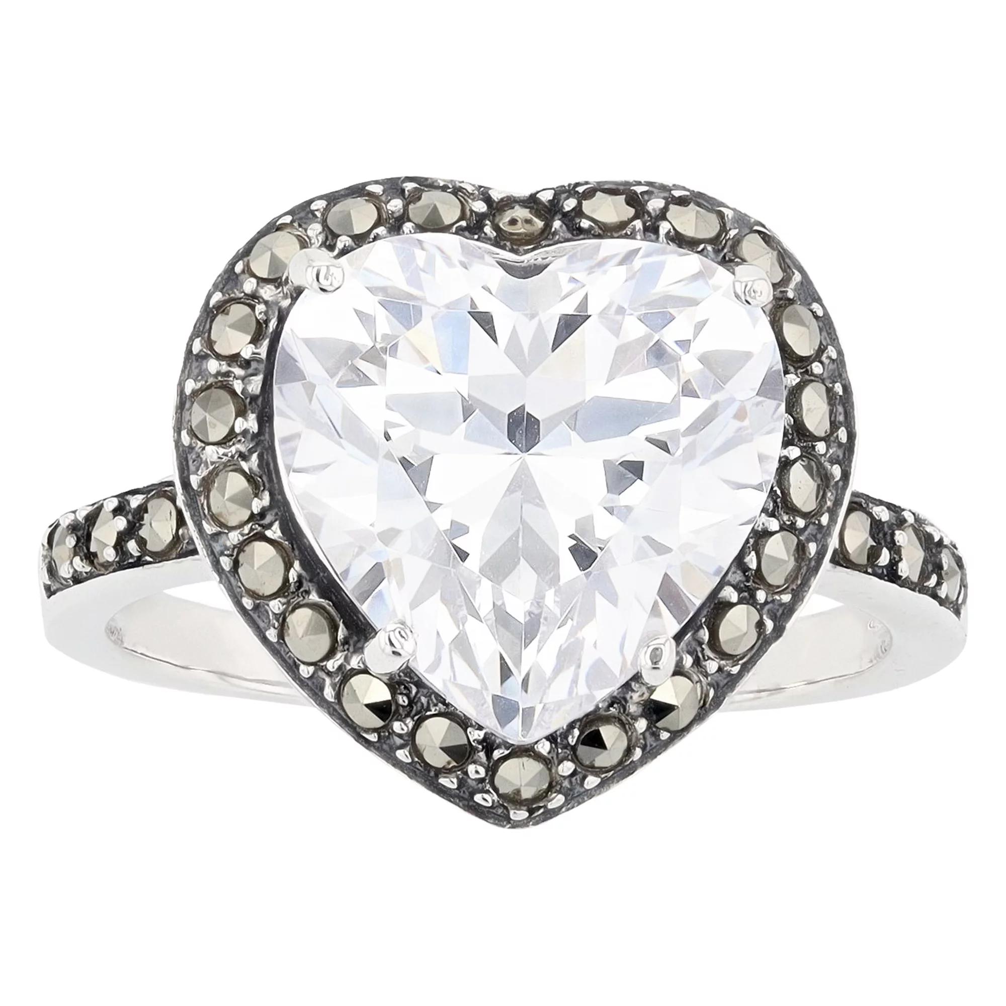 Lavish by TJM Sterling Silver Cubic Zirconia & Marcasite Heart Ring, Women's, Size: 9 Product Image