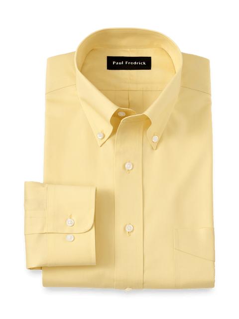 Non-Iron Cotton Pinpoint Solid Button Down Collar Dress Shirt - Yellow Product Image
