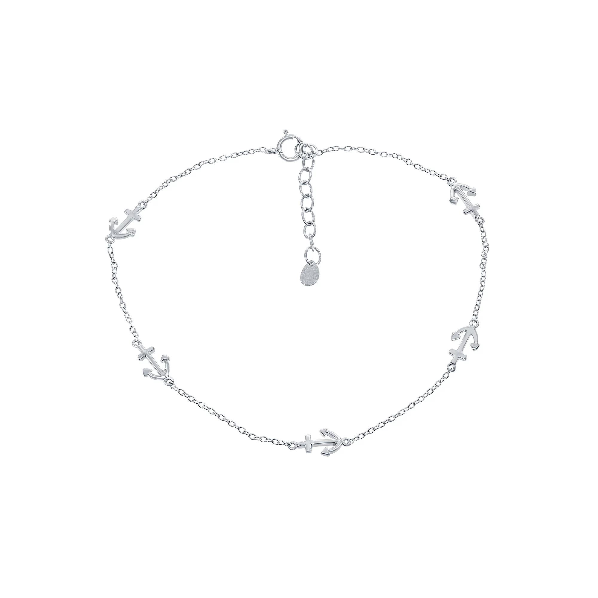 Sterling Silver Anchor by the Yard Anklet, Women's, Size: 9" Product Image