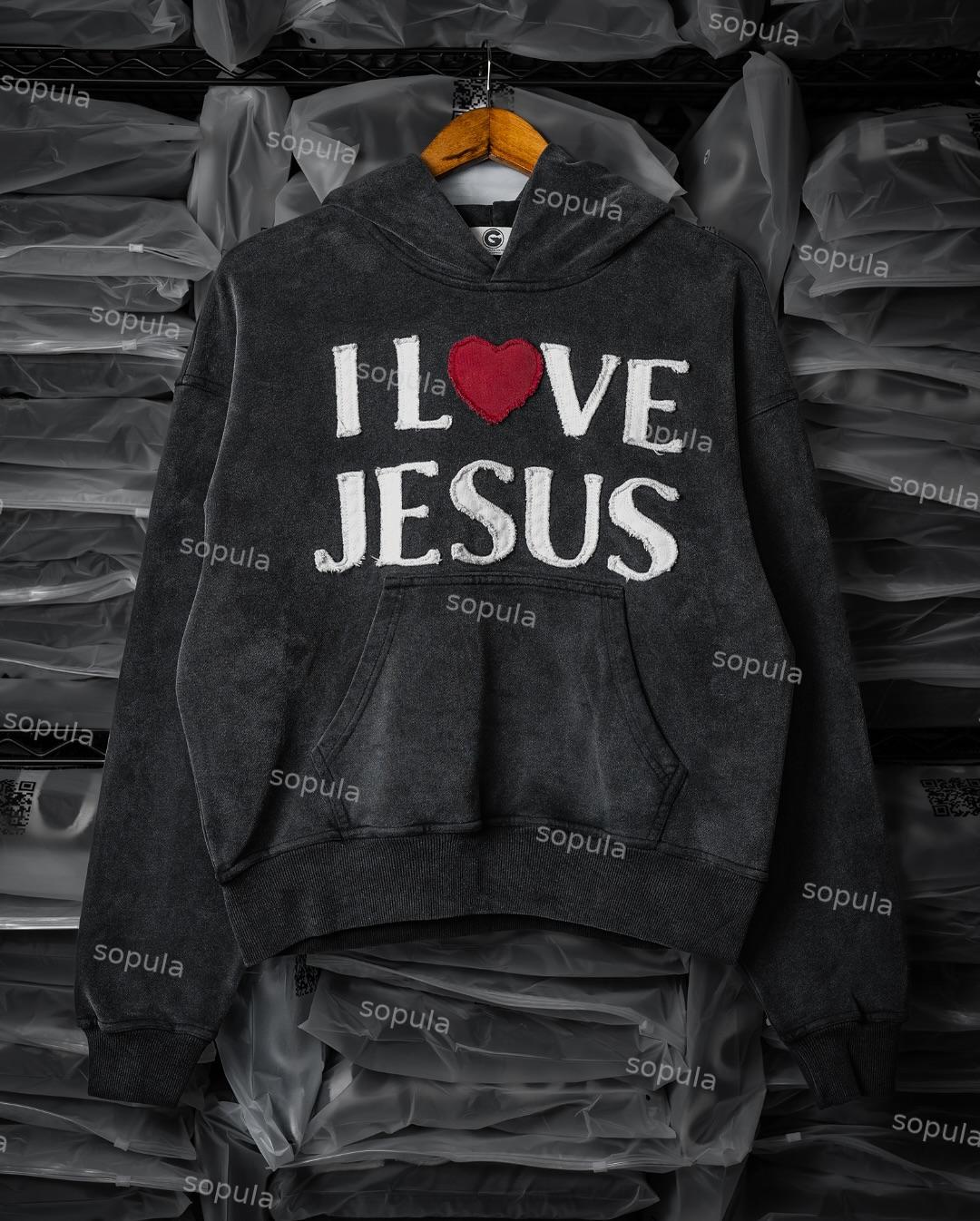 Sopula Trust Jesus Vintage Slogan Graphic Washed Hoodie Product Image