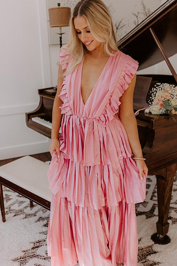 Seeking Champagne Pleated Maxi Dress In Blush Product Image