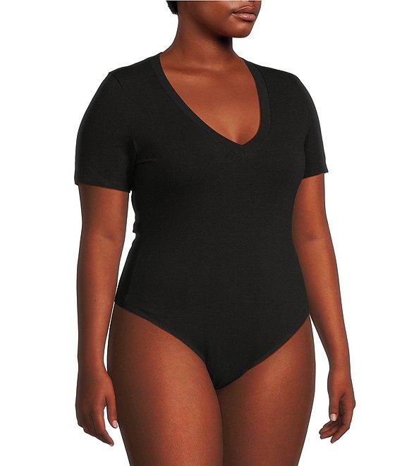 Good American Plus Size Super Stretch Deep V-Neck Short Sleeve Bodysuit Product Image