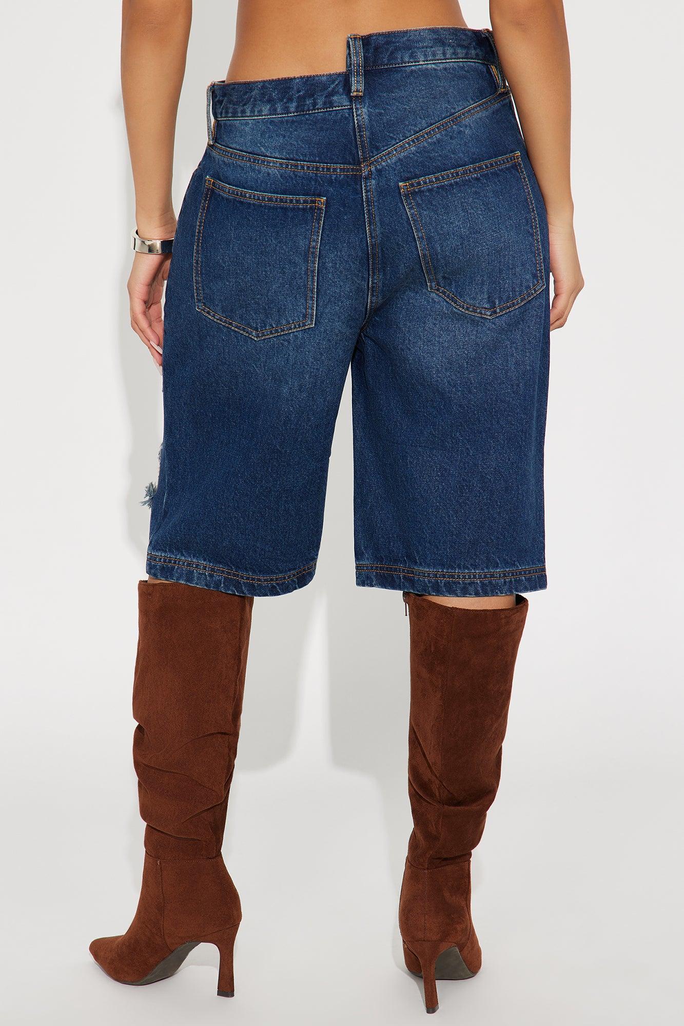 Elsie Crossover Denim Jorts - Dark Wash Product Image