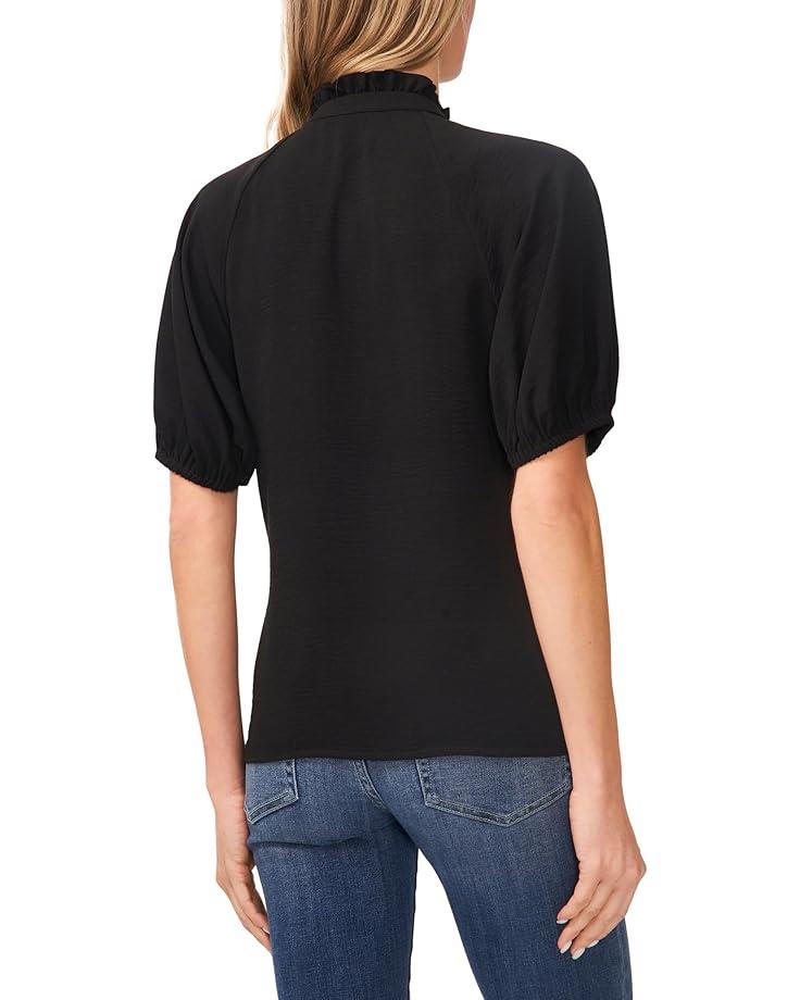 Short Sleeve Half Button Flowy Blouse Product Image