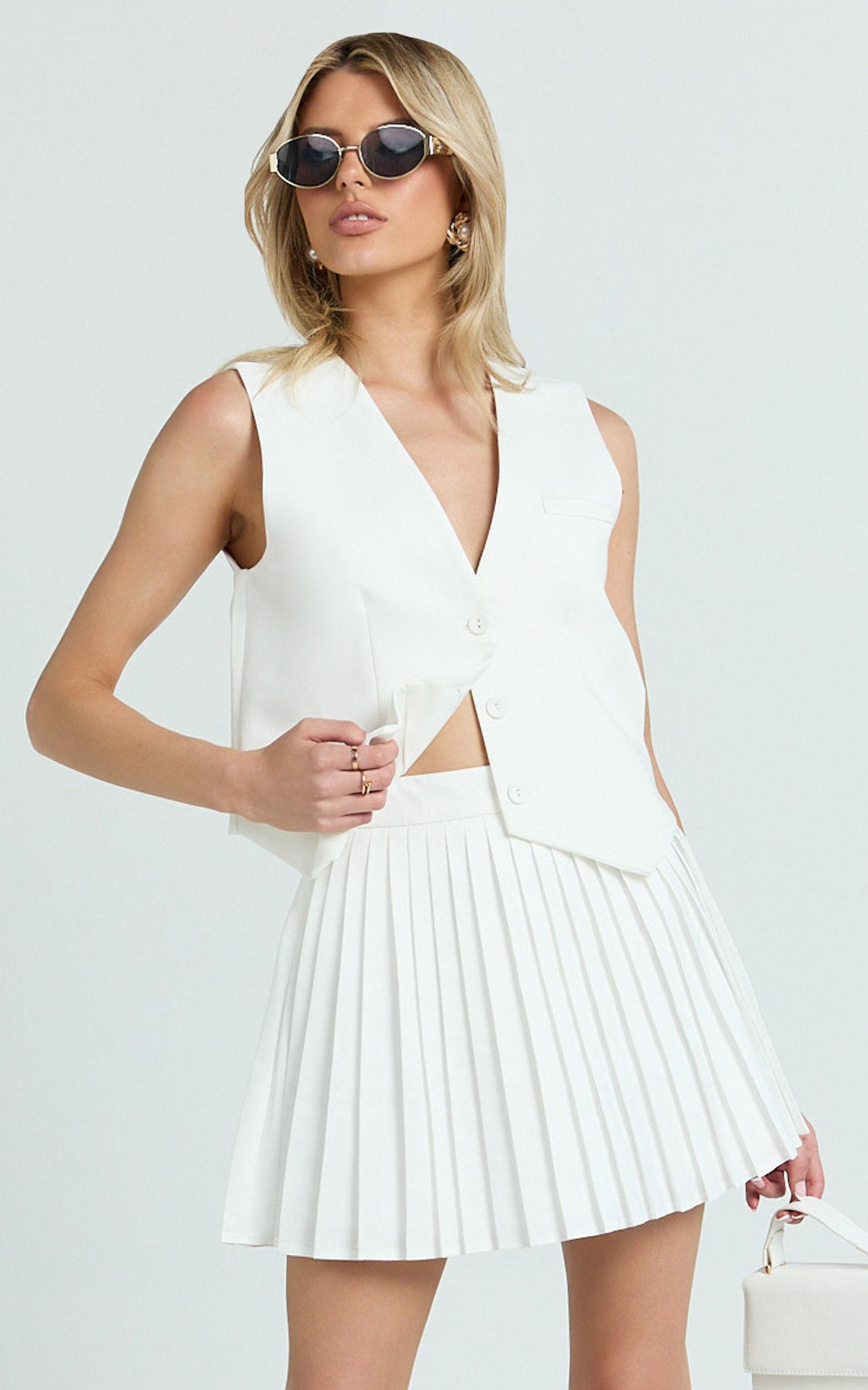 Carrie Mini Skirt - Pleated A Line Skirt in Off White Product Image