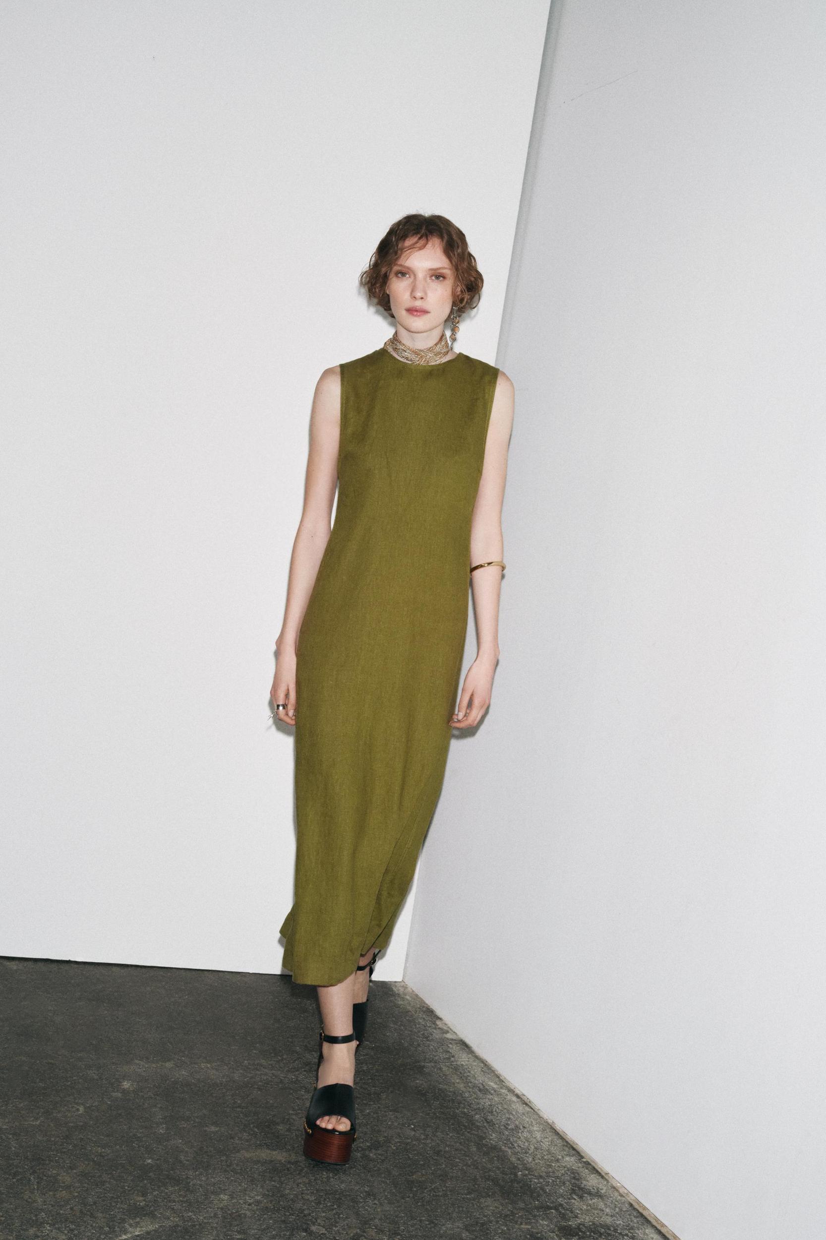 100% LINEN MIDI DRESS ZW COLLECTION Product Image