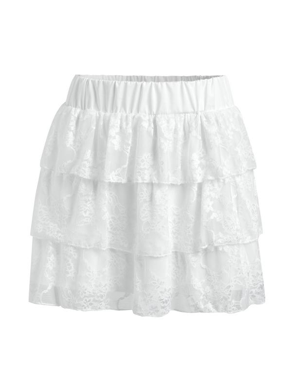 Lace Off Shoulder Tie Front Long Sleeve Tee & Tiered Skirt Set Product Image