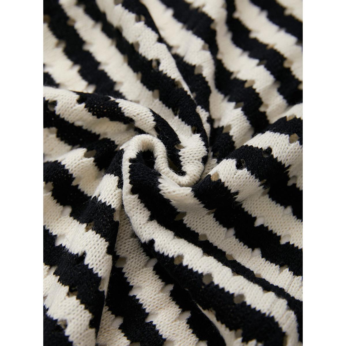 Plus Size Striped Geo Eyelet Drop Shoulder Cardigan Black Women Casual Loose Long Sleeve Dailywear Cardigans BloomChic 22-24/3X Product Image