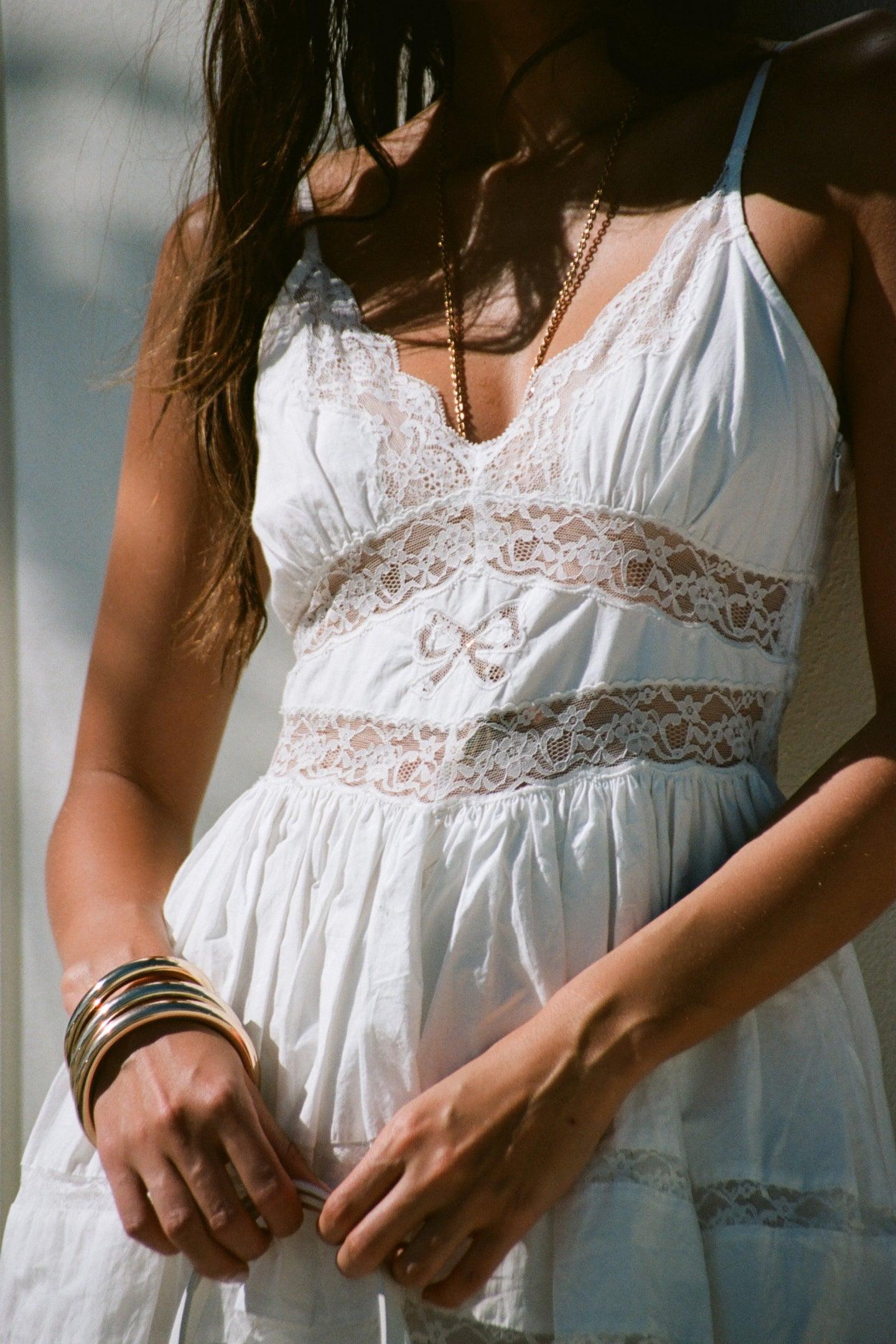 Zima Cotton Lace Bow Mini Dress Product Image