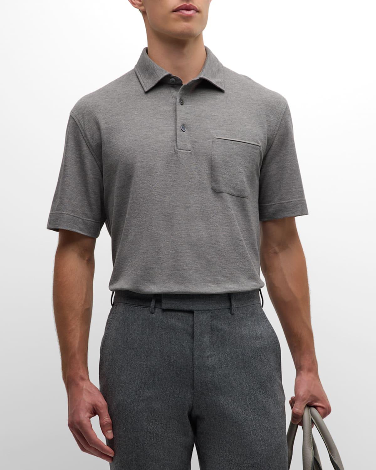 Mens Cotton Polo Shirt with Leather-Trim Pocket Product Image