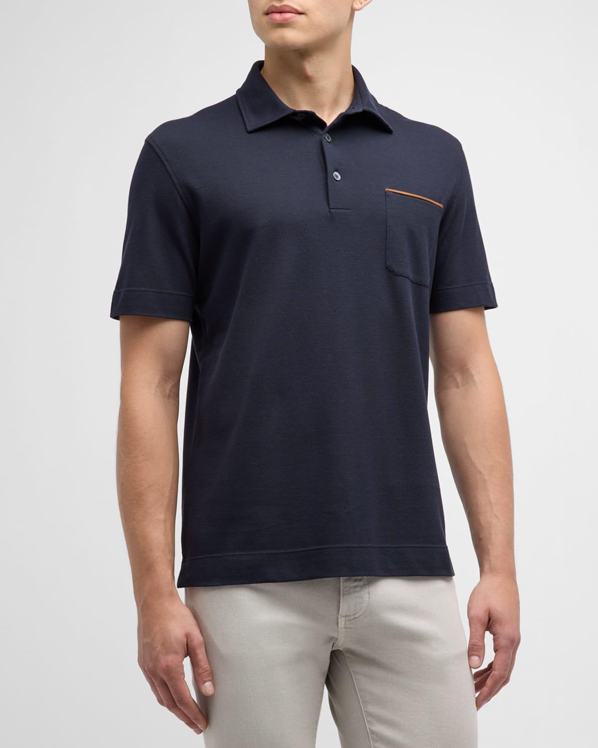 Mens Cotton Polo Shirt with Leather-Trim Pocket Product Image