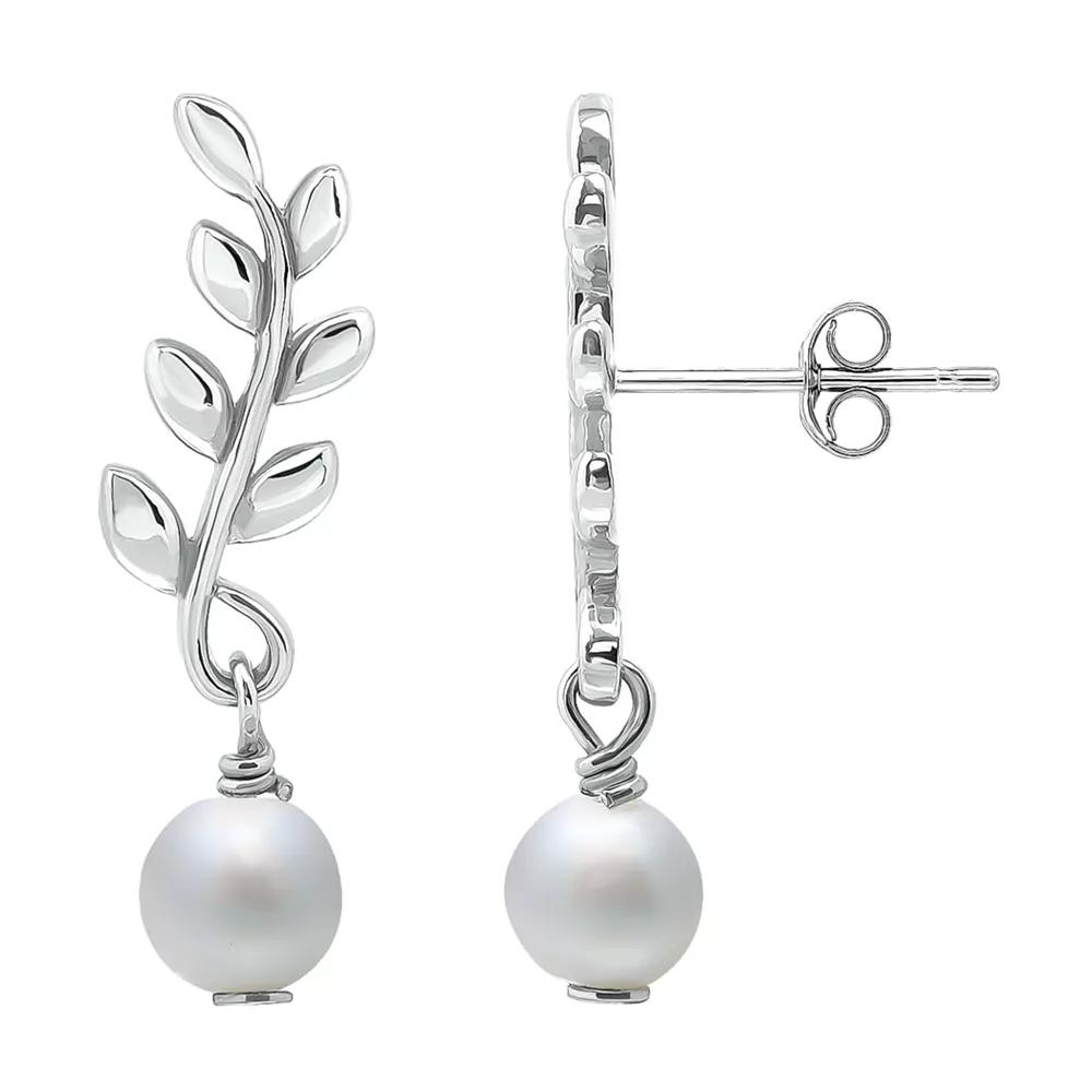 Aleure Precioso 18k Gold Over Silver Leaf & Freshwater Cultured Pearl Drop Earrings, Women's, Silver Tone Product Image