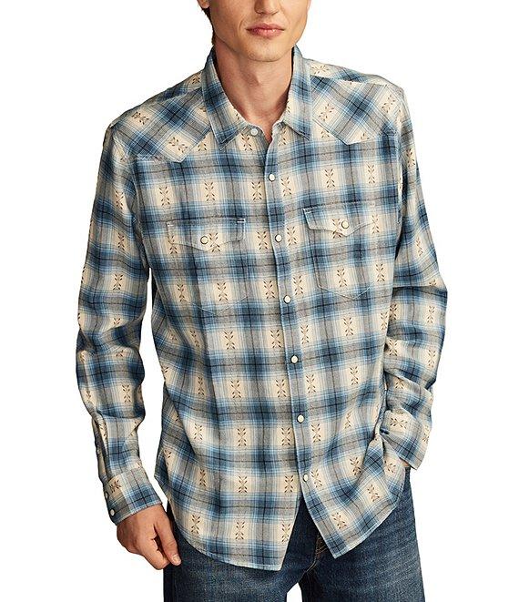 Lucky Brand Plaid Dobby Western Long Sleeve Shirt Product Image
