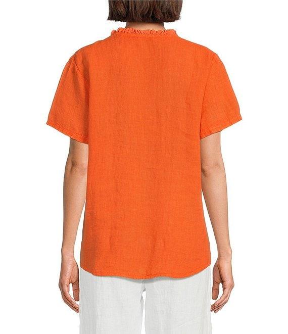 M Made in Italy Ruffle V-Neck Short Sleeve Linen Top Product Image