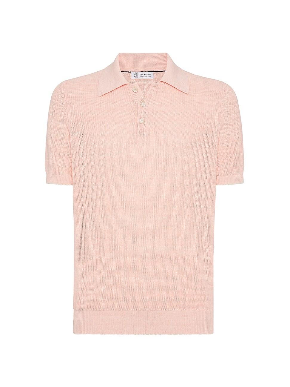 Mens Linen and Cotton Half English Rib Knit Polo Product Image