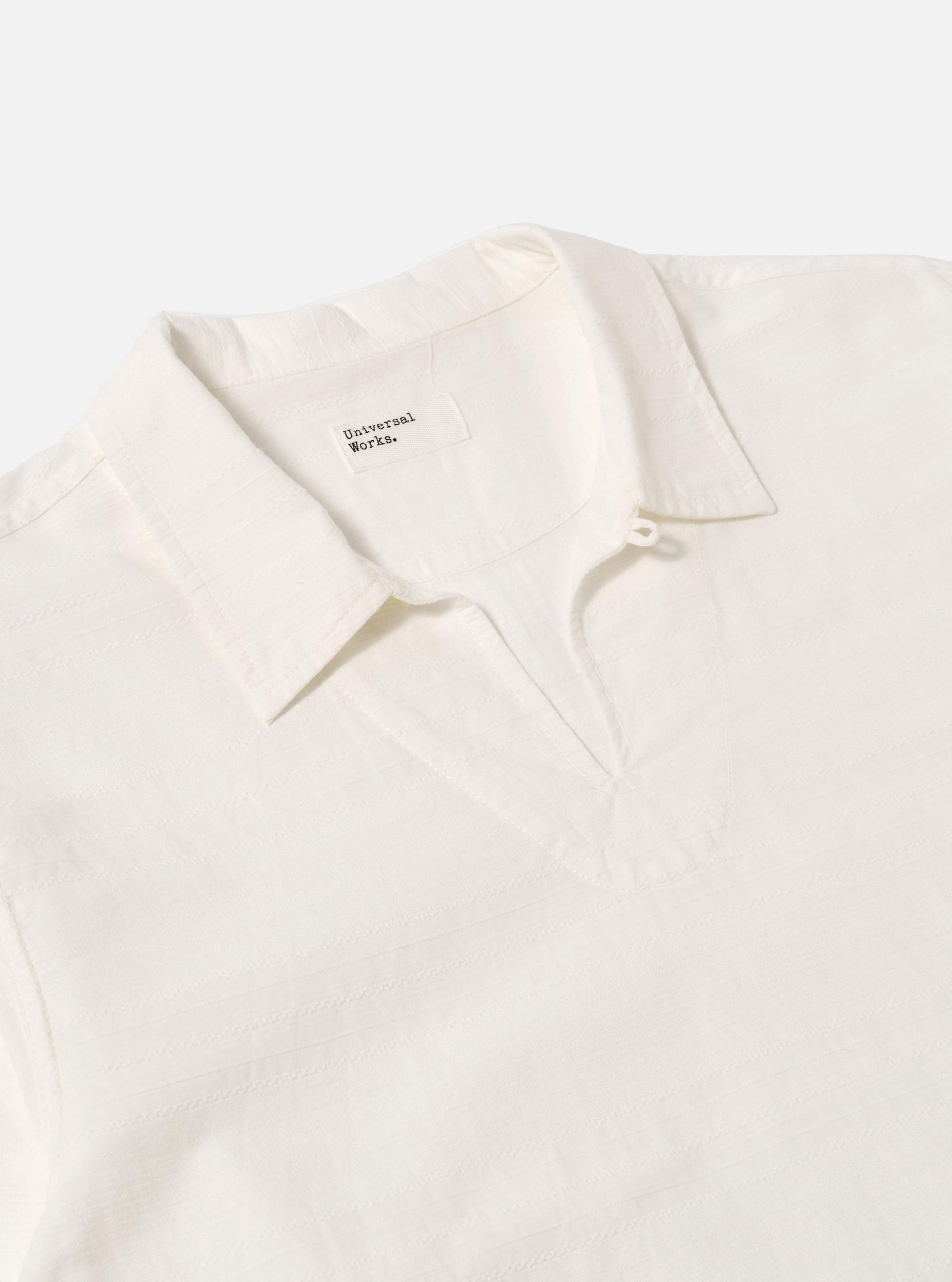 Universal Works Smock Overshirt in Ecru Deffe Self Stripe Product Image