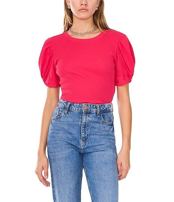1. STATE Knotted Crew Neck Short Puff Sleeve Top Product Image