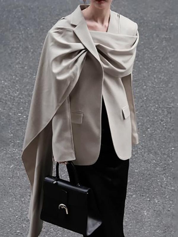Long Sleeves Loose Pockets Solid Color Split-Joint Notched Collar Blazer Outerwear Product Image
